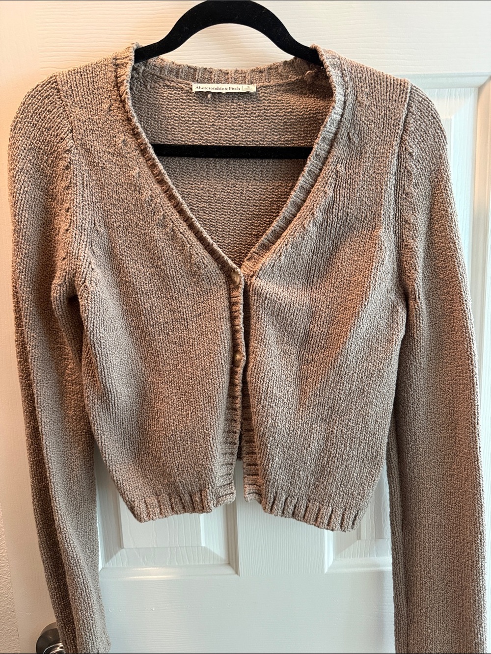 Abercrombie & Fitch Cropped Taupe V-Neck Button Cardigan